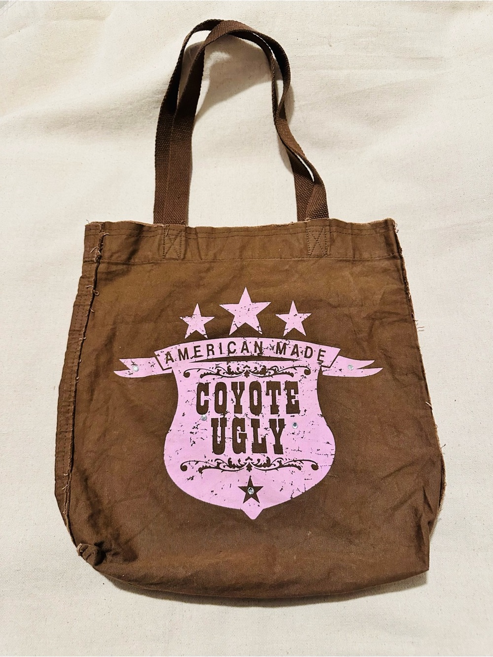 Coyote Ugly | Bag | Coyote Ugly Brown Canvas Tote with Pink Graphic